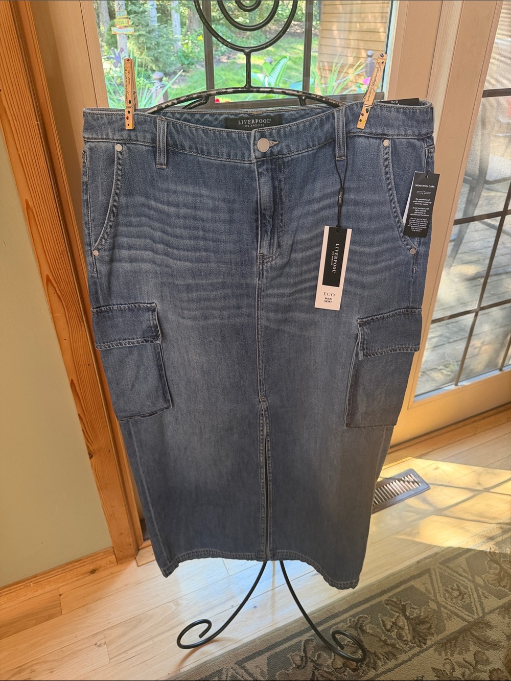 Liverpool Los Angeles Cargo Denim Maxi Sz 12/31 Willow Glen Skirt - Split Front